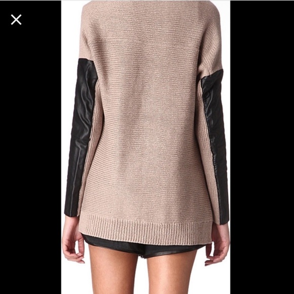 Maje Alane Knit Beige Cardigan with Lamb Leather Sleeves - Picture 2 of 6